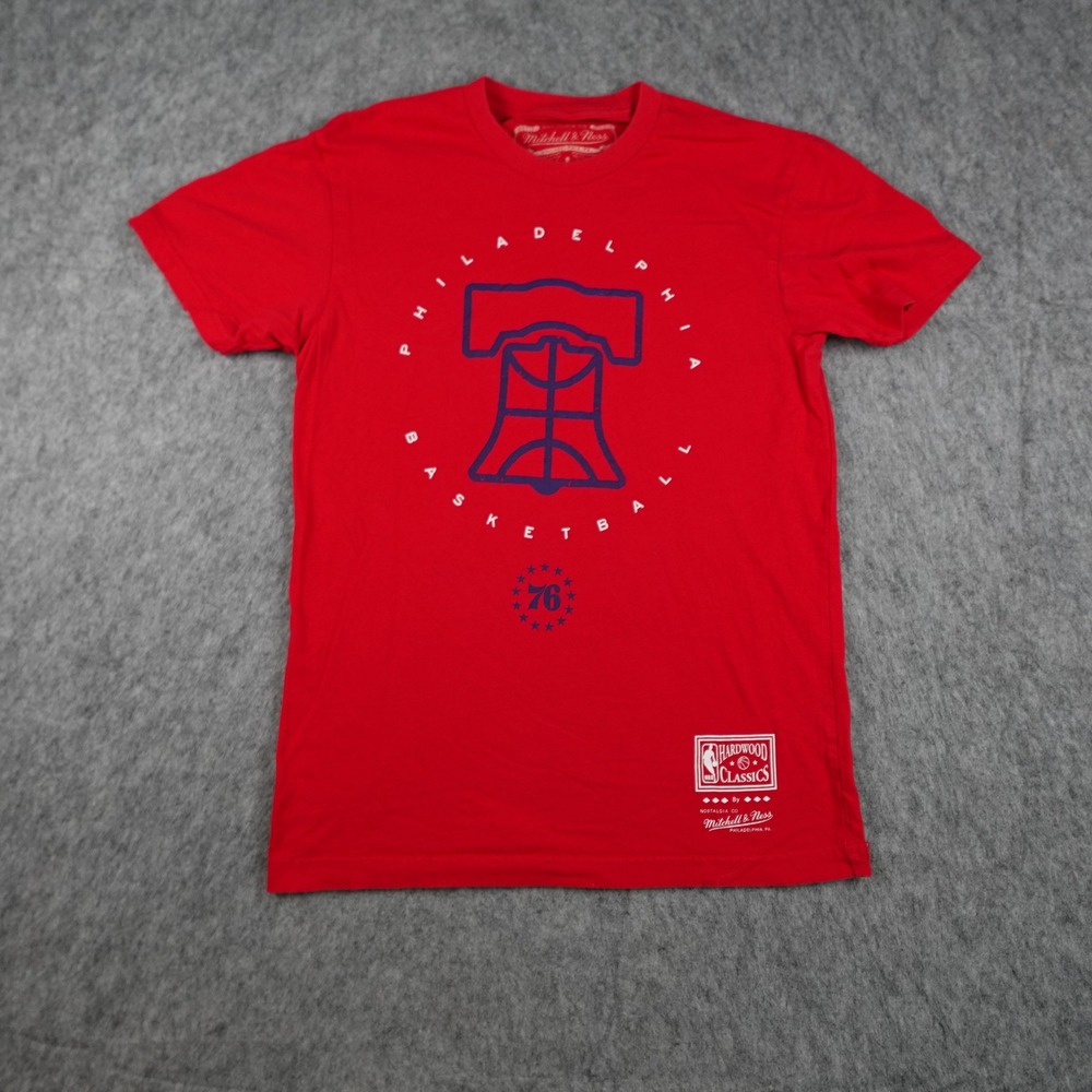 Mitchell Ness Shirt Men Small Red Philadelphia 76ers Liberty Bell NBA Basketball